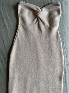 Strapless Twist-Front Bodycon Dress - Cream